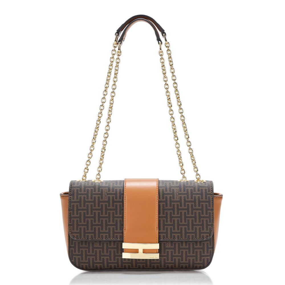 5277 H HALSTON Lizzy Signature Logo Magnetic Snap Shoulder, Brown/Oak
